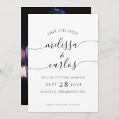 Elegant Script Trouwfoto Eenvoudig Save The Date (Voorkant / Achterkant)