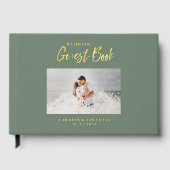 Elegant Script Trouwfoto Salie Gastenboek (Voorkant)
