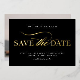 Elegant Script Trouwfoto Save the Date Goud Folie Uitnodiging