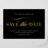 Elegant Script Trouwfoto Save the Date Goud Folie Uitnodiging (Voorkant)
