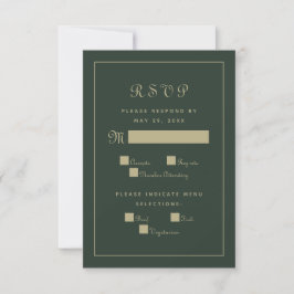 Elegant Script Trouwmenu Bijlage Groen & Goud RSVP Kaartje