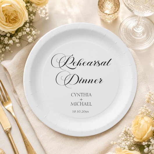 Elegant Script Trouwrepetie Diner Papieren Bordje