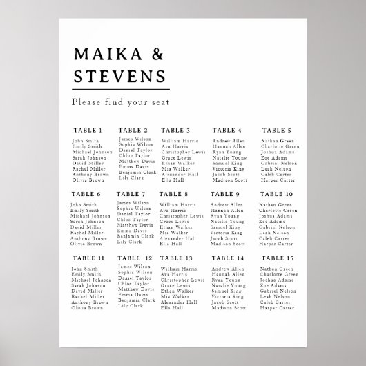 Elegant Script Trouwtafel Zitting Grafiek Foam Poster (Voorkant)