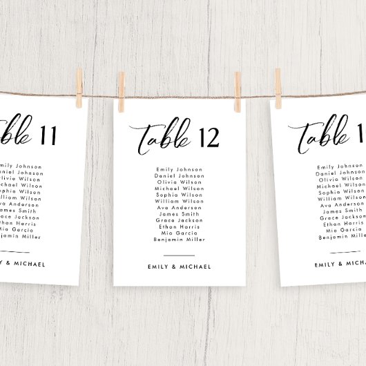 Elegant Script Trouwtafelnummer met namen Kaart