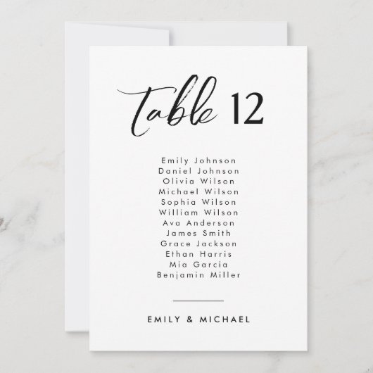 Elegant Script Trouwtafelnummer met namen Kaart (Voorkant)