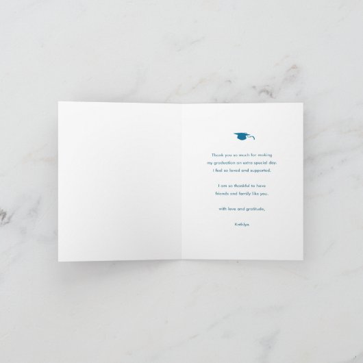 Elegant Script Turquoise 4 Photo Chic Afstuderen Bedankkaart (Binnen)