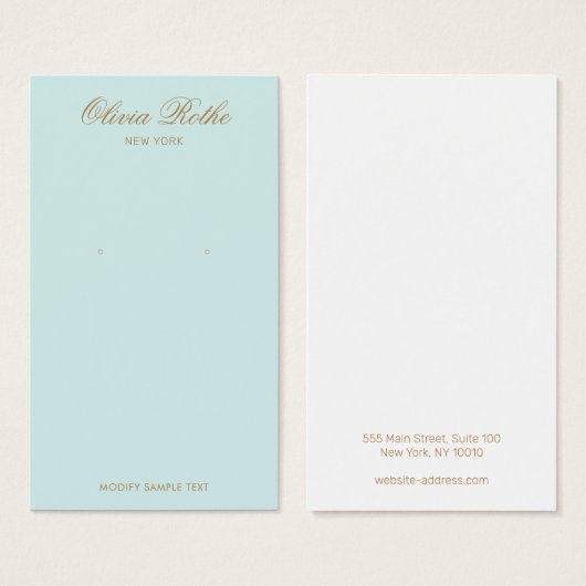 Elegant Script Turquoise Blue Earring Display Visitekaartje (Voorkant /achterkant)