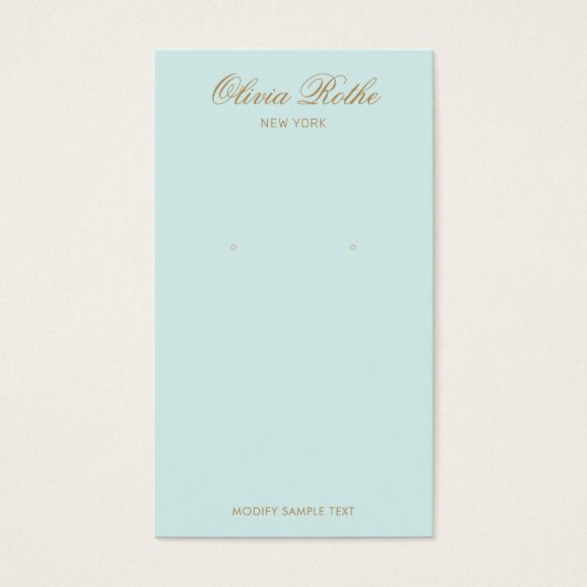 Elegant Script Turquoise Blue Earring Display Visitekaartje (Voorkant)