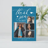 Elegant Script Turquoise Chic 4 Photo Afstuderen Bedankkaart (Staand voorkant)