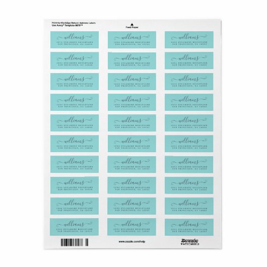 Elegant Script Turquoise Family Return-adres Etiket (Full Sheet)
