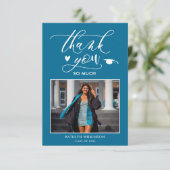 Elegant Script Turquoise Photo Simple Afstuderen Bedankkaart (Staand voorkant)