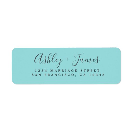 Elegant Script Turquoise Wedding Return Address Etiket (Voorkant)
