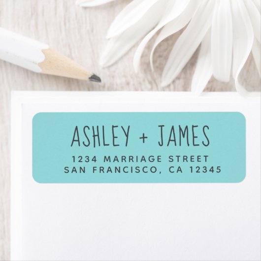 Elegant Script Turquoise Wedding Return Address Etiket (Insitu)