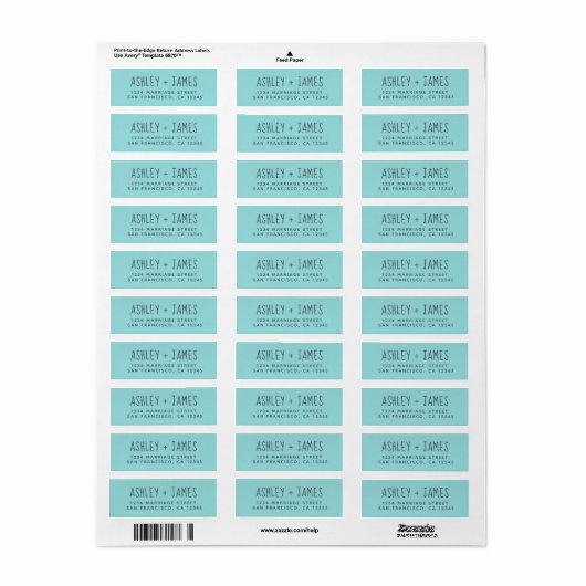Elegant Script Turquoise Wedding Return Address Etiket (Full Sheet)