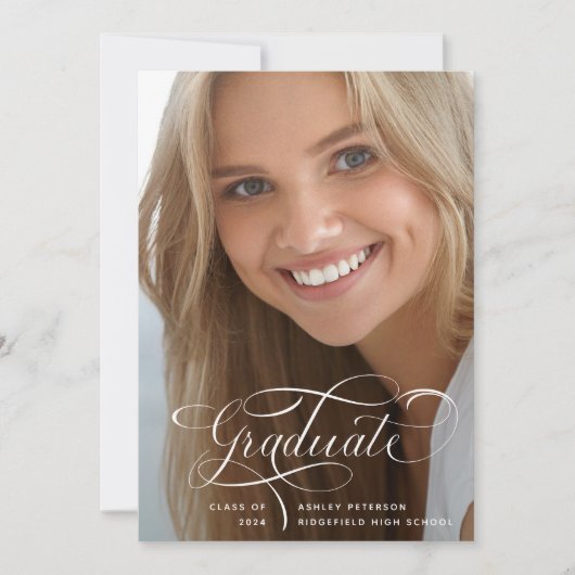 Elegant script | Twee foto-Afstuderen Aankondiging (Voorkant)