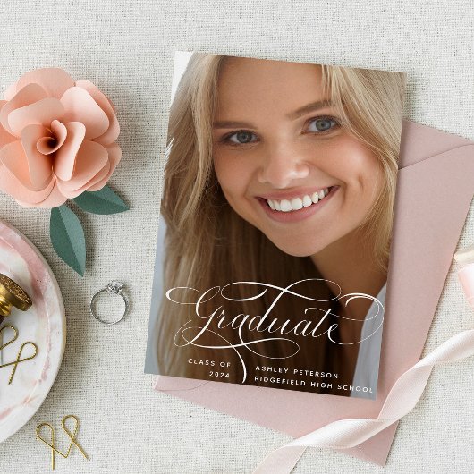 Elegant script | Twee foto-Afstuderen Aankondiging