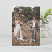 Elegant Script Twee foto bruiloft Bedankkaart (Staand voorkant)