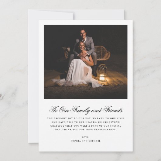 Elegant Script Twee foto bruiloft Bedankkaart (Achterkant)