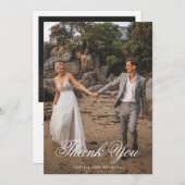 Elegant Script Twee foto bruiloft Bedankkaart (Voorkant / Achterkant)