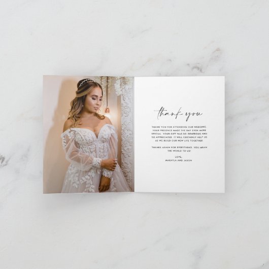 Elegant Script Twee foto bruiloft dank u kaart (Binnen)