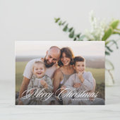 Elegant script twee foto vrolijk kerstfeest feestdagenkaart (Staand voorkant)