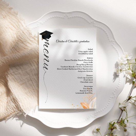 Elegant Script Twins Graduation party diner menu