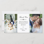 Elegant Script Two Wedding Photos Dank u Bedankkaart (Voorkant)