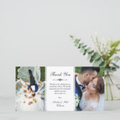 Elegant Script Two Wedding Photos Dank u Bedankkaart (Staand voorkant)