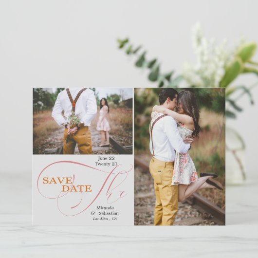 Elegant Script Typografie 2 Foto Save the Date (Staand voorkant)