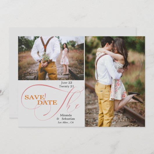Elegant Script Typografie 2 Foto Save the Date (Voorkant / Achterkant)
