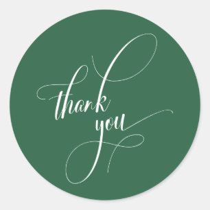 Elegant Script Typografie Bedankt Leaf Green Ronde Sticker