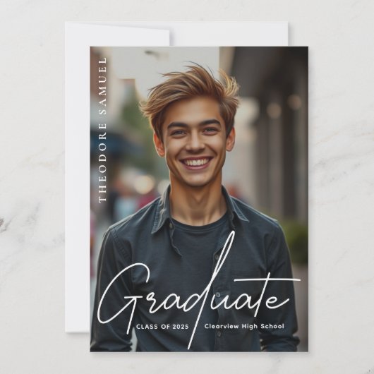 Elegant script typografie foto overlay Afstuderen Aankondiging (Voorkant)