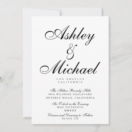 ELEGANT SCRIPT TYPOGRAFIE Zwart & Wit Trouwen Kaart (Voorkant)