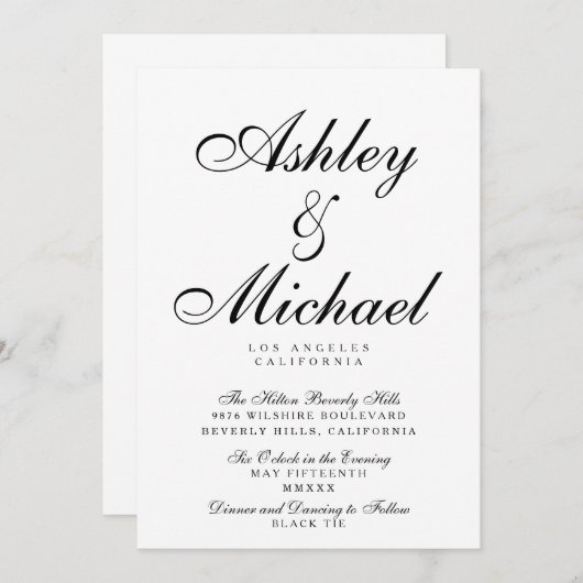 ELEGANT SCRIPT TYPOGRAFIE Zwart & Wit Trouwen Kaart (Voorkant / Achterkant)