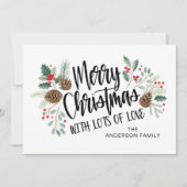 Elegant Script Typography Floral Merry Christmas Feestdagenkaart (Voorkant)