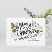 Elegant Script Typography Floral Merry Christmas Feestdagenkaart (Staand voorkant)