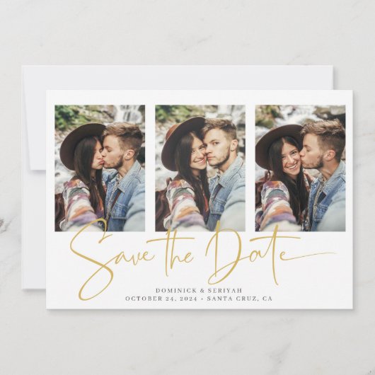 Elegant Script Typography Gold Marble Save The Date (Voorkant)