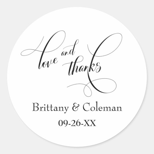 Elegant Script Typography Love & Bedankt Simple Ronde Sticker (Voorkant)