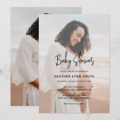 Elegant Script Typography Modern Photo Baby shower Kaart (Voorkant / Achterkant)