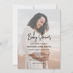 Elegant Script Typography Modern Photo Baby shower Kaart