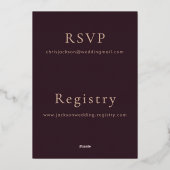 Elegant Script Typography Modern Plum Wedding Rose Folie Uitnodiging (Achterkant)