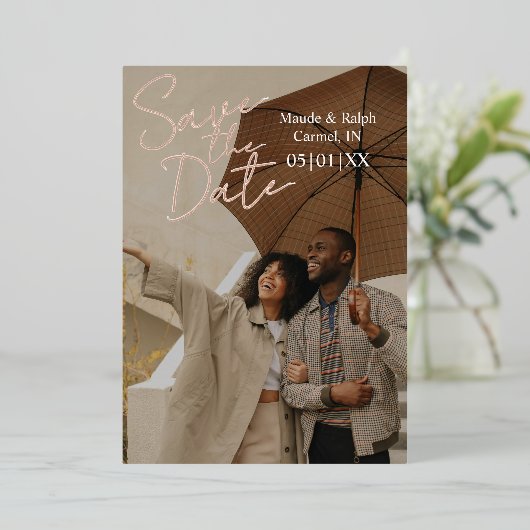 Elegant Script Typography Photo Save the Date Folie Uitnodiging (Staand Voorkant)