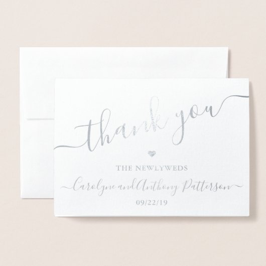 Elegant Script Typography Photo Weddenschap Bedank Folie Kaarten (Voorkant met envelop)