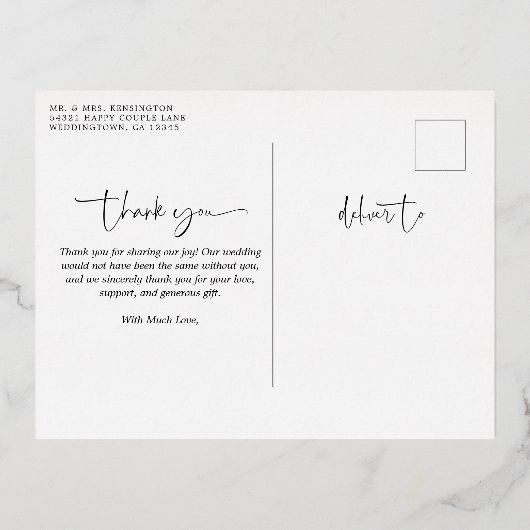 Elegant Script Typography Weddenschap Bedankt Folie Uitnodiging Briefkaart (Achterkant)