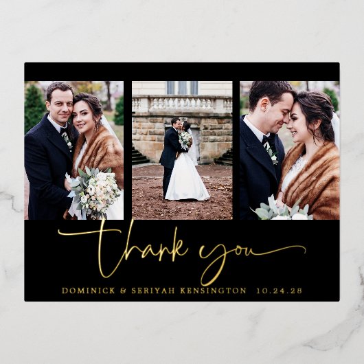 Elegant Script Typography Weddenschap Bedankt Folie Uitnodiging Briefkaart (Voorkant)