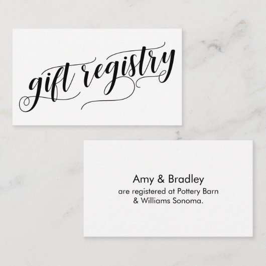 Elegant Script Typography, Wedding Gift Registry Informatiekaartje (Voorkant / Achterkant)