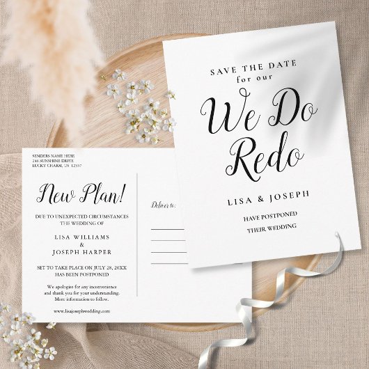Elegant Script Uitgestelde Save the Date We Do Red Briefkaart