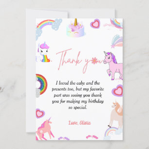 Elegant script unicorn verjaardag bedankt je kaart