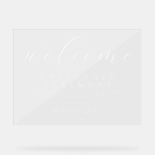 Elegant Script Unplugged Bruiloft Acryl Sign Acryl Bord (Voorkant)