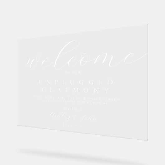 Elegant Script Unplugged Bruiloft Acryl Sign Acryl Bord (Hoek)